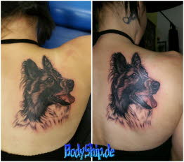 Hunde Kopf Portr�t Schulter Tattoo im Bodyship Studio Halle n�he Leipzig